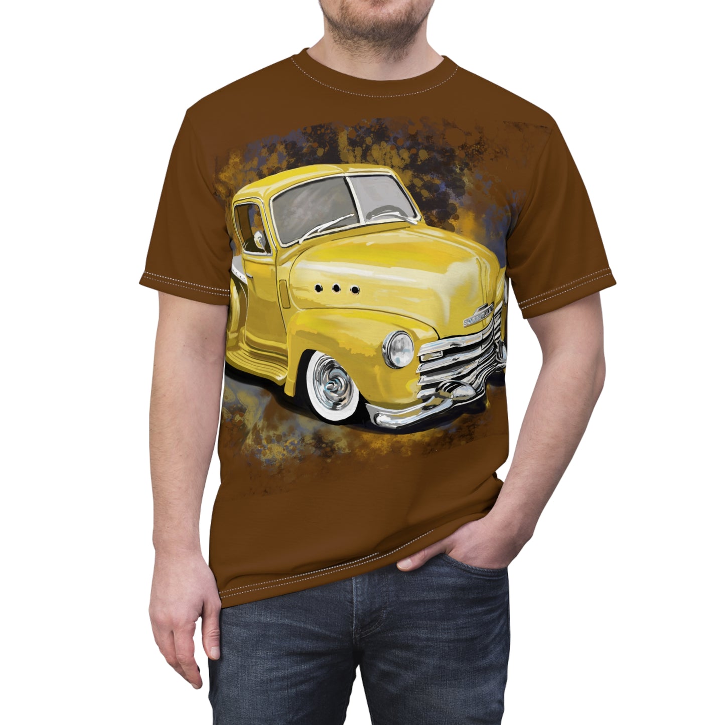 57 yellow Chevrolet truck dad gift Unisex Cut & Sew tshirt (AOP)