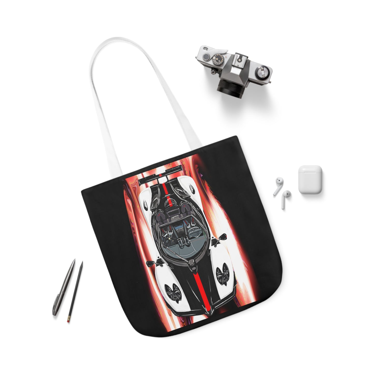 White Pagani Zonda R Canvas Tote Bag, 5-Color Straps