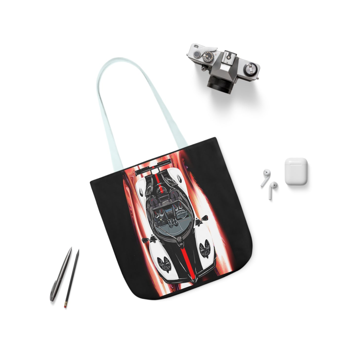 White Pagani Zonda R Canvas Tote Bag, 5-Color Straps