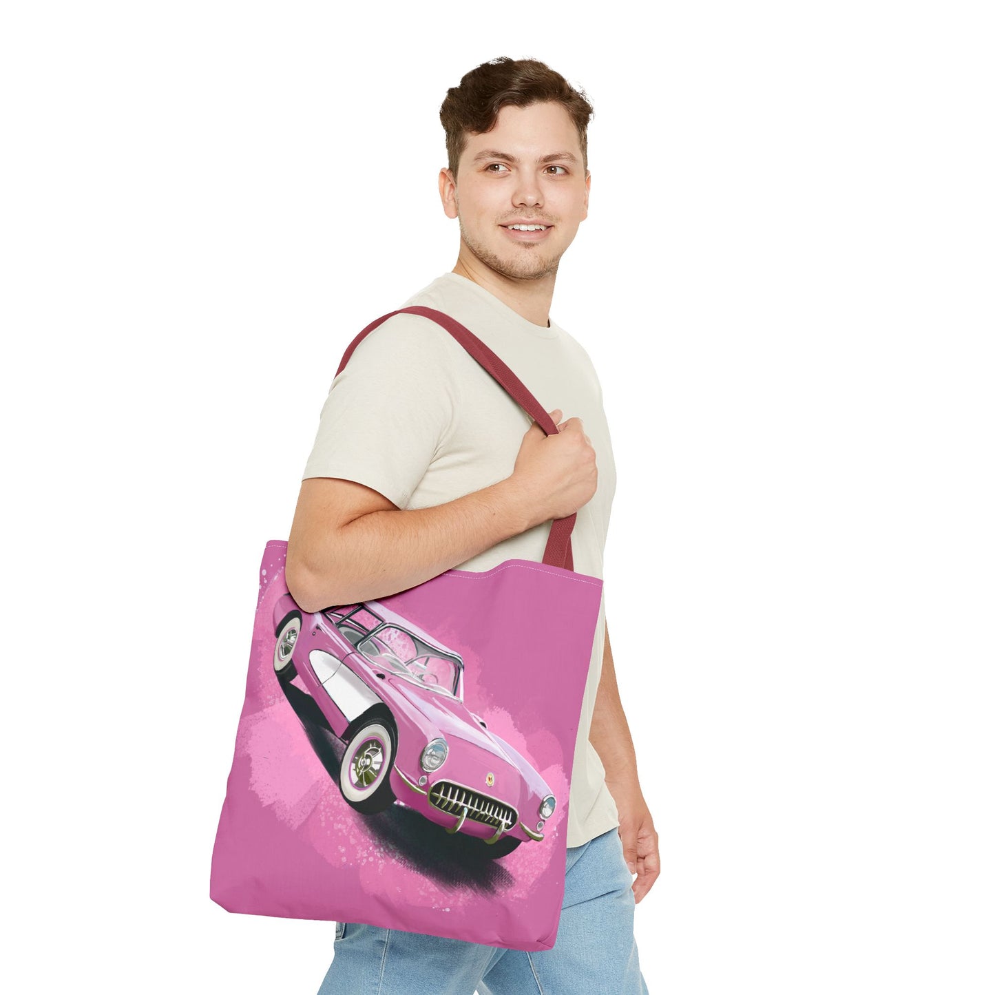 57 pink Corvette Tote Bag shopping Library Carry(AOP) brand new