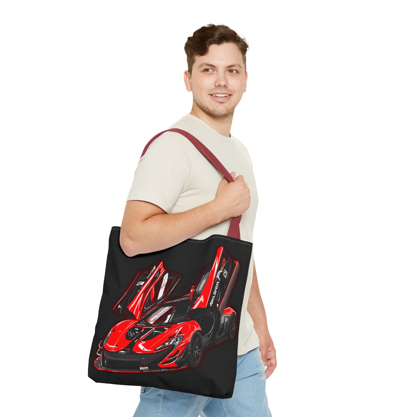 McLaren P1 GTR tote bag, men’s shopping Library Carry Bag (AOP) black