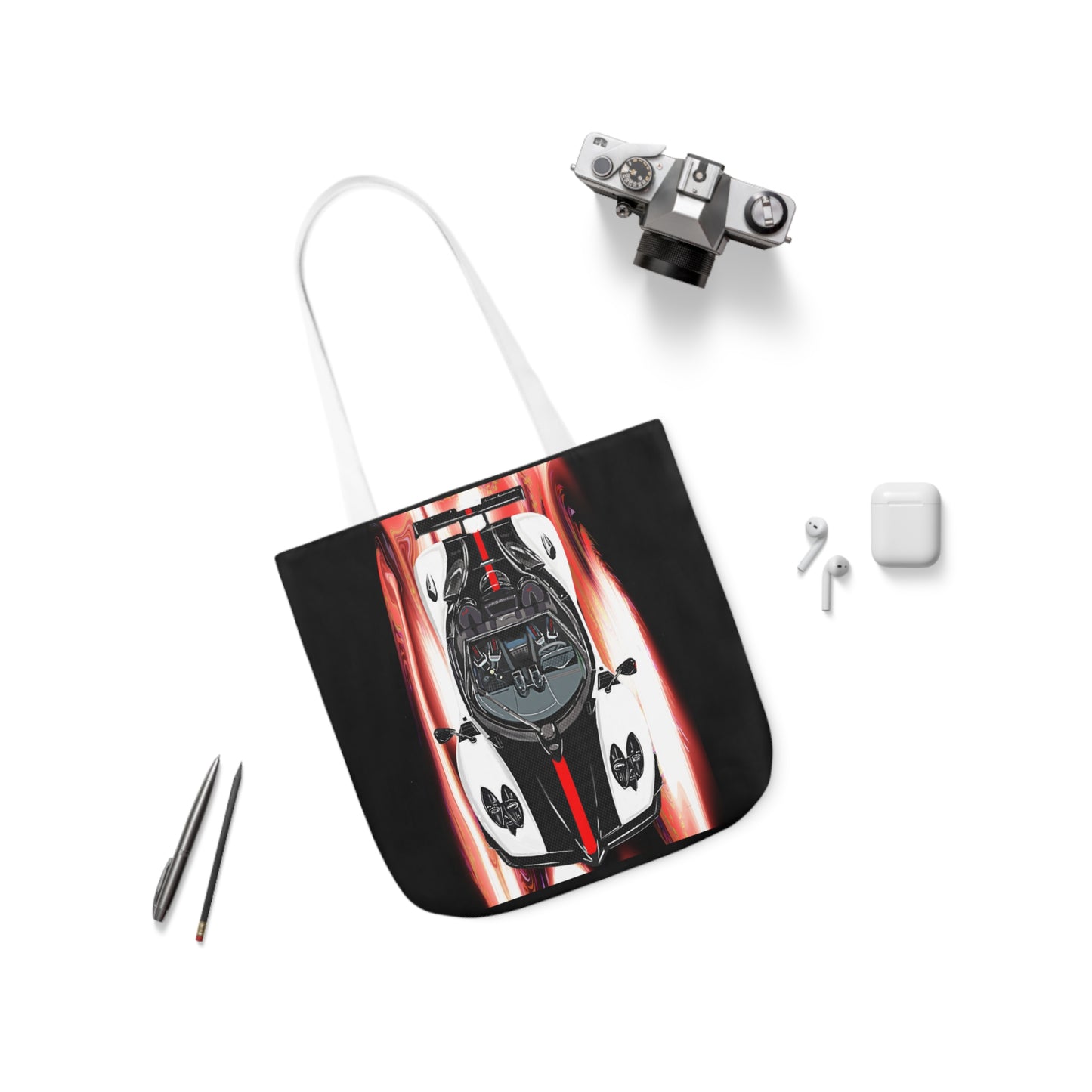 White Pagani Zonda R Canvas Tote Bag, 5-Color Straps