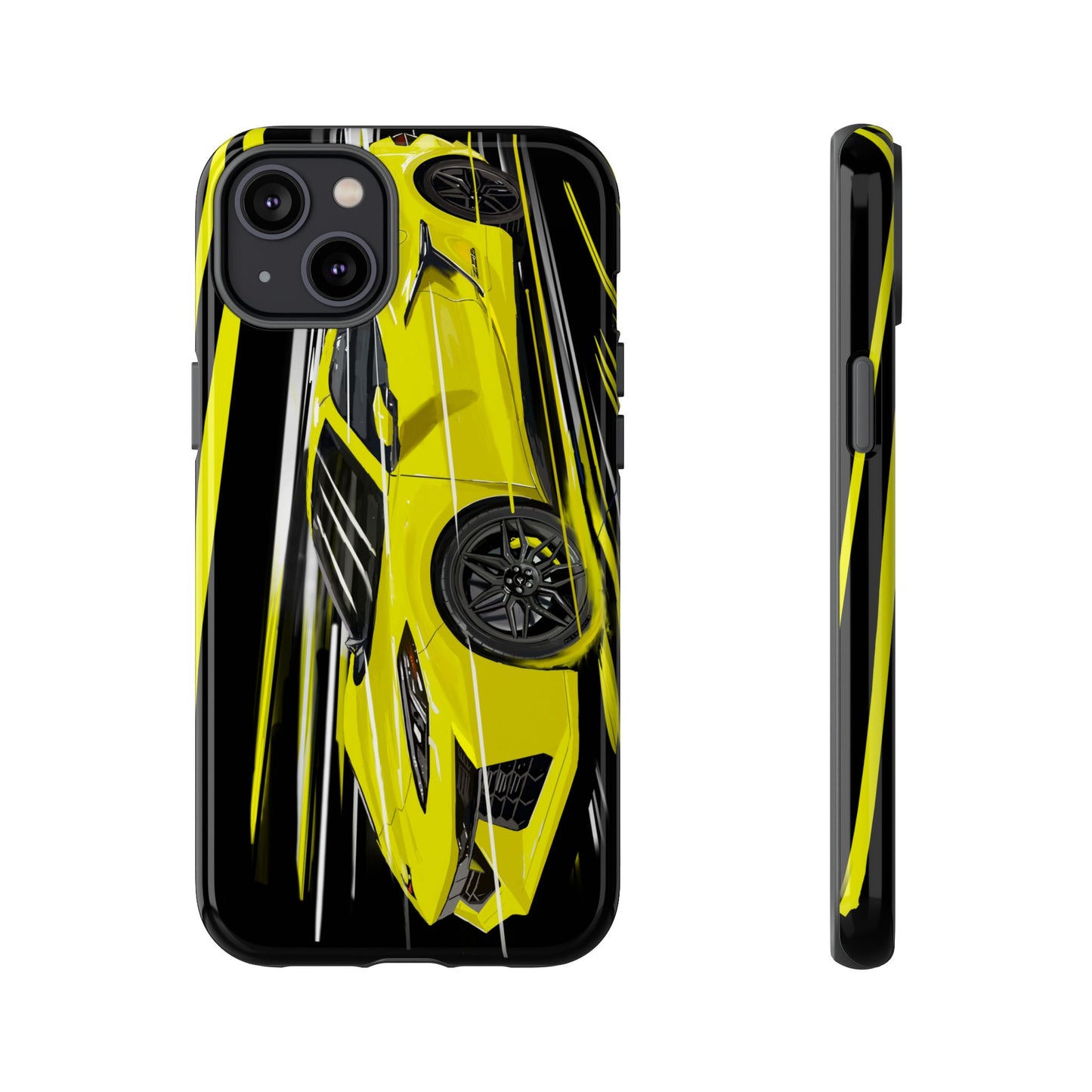 Yellow corvette c8 Case iPhone 16 15 14 13 12 Pro max Samsung Galaxy Pixel Slim