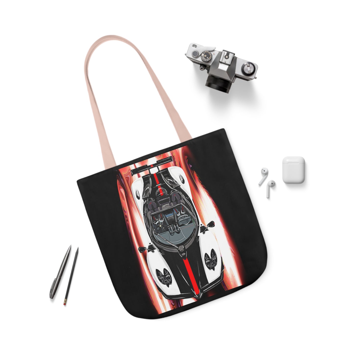 White Pagani Zonda R Canvas Tote Bag, 5-Color Straps