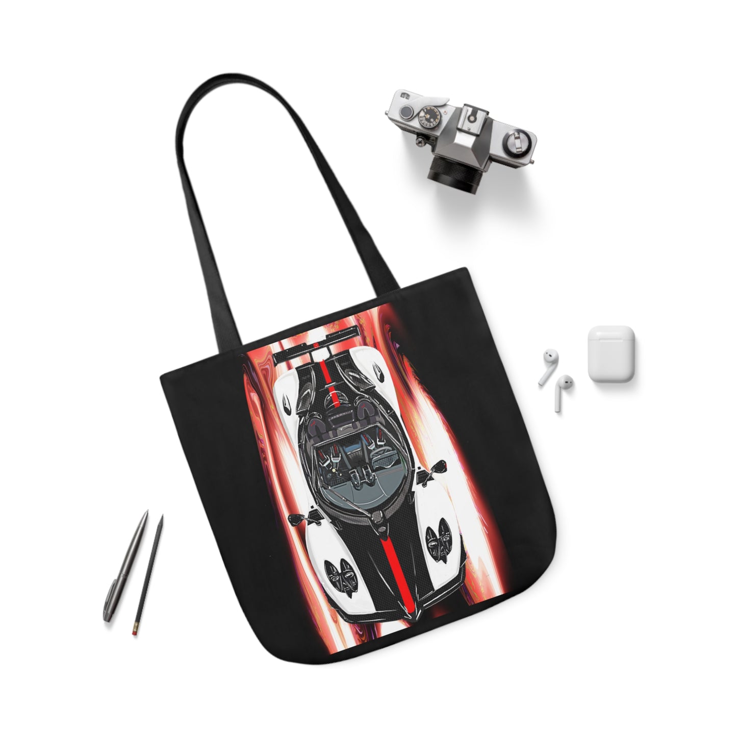 White Pagani Zonda R Canvas Tote Bag, 5-Color Straps