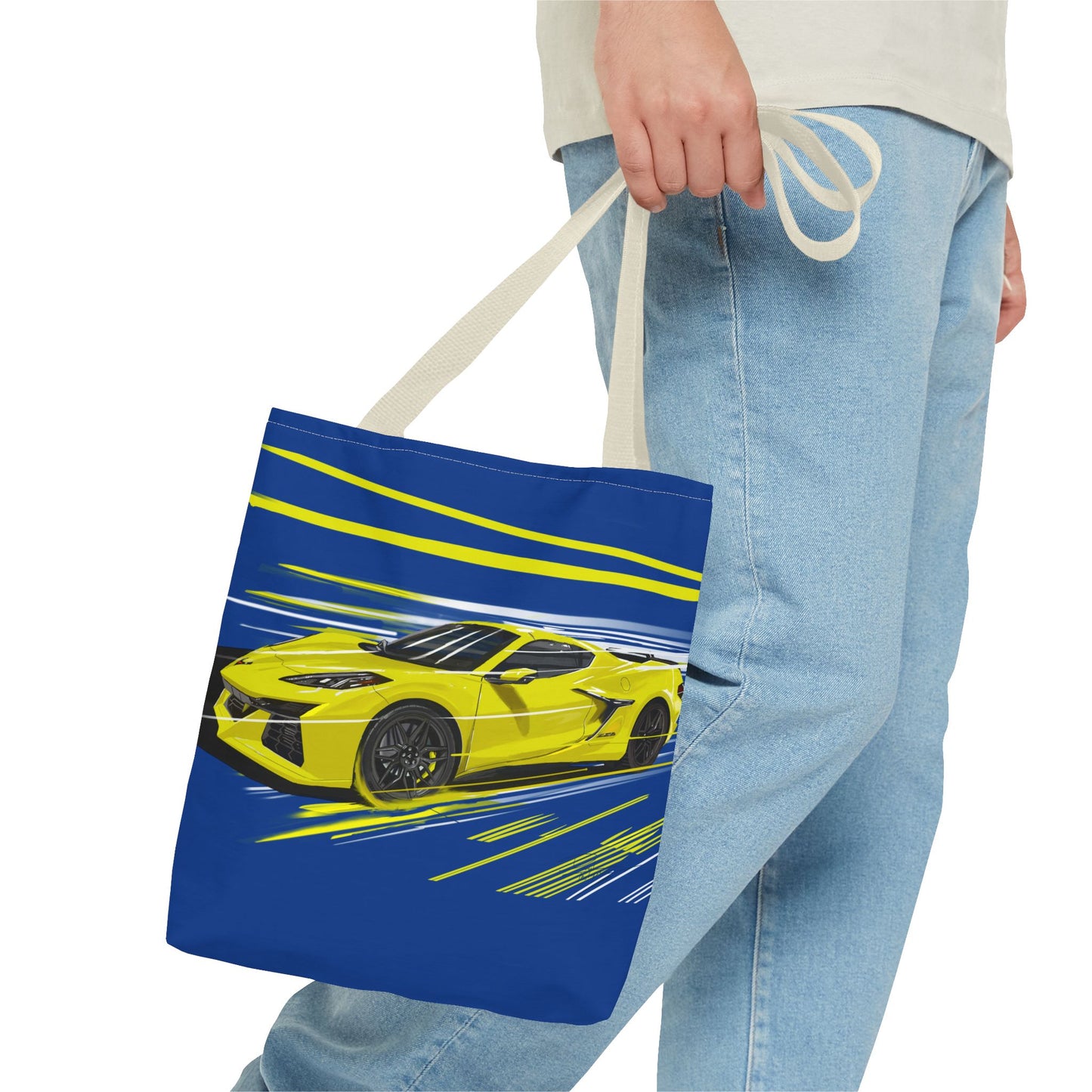 Corvette c8 Tote Bag shopping Library Carry(AOP) Yellow brand new