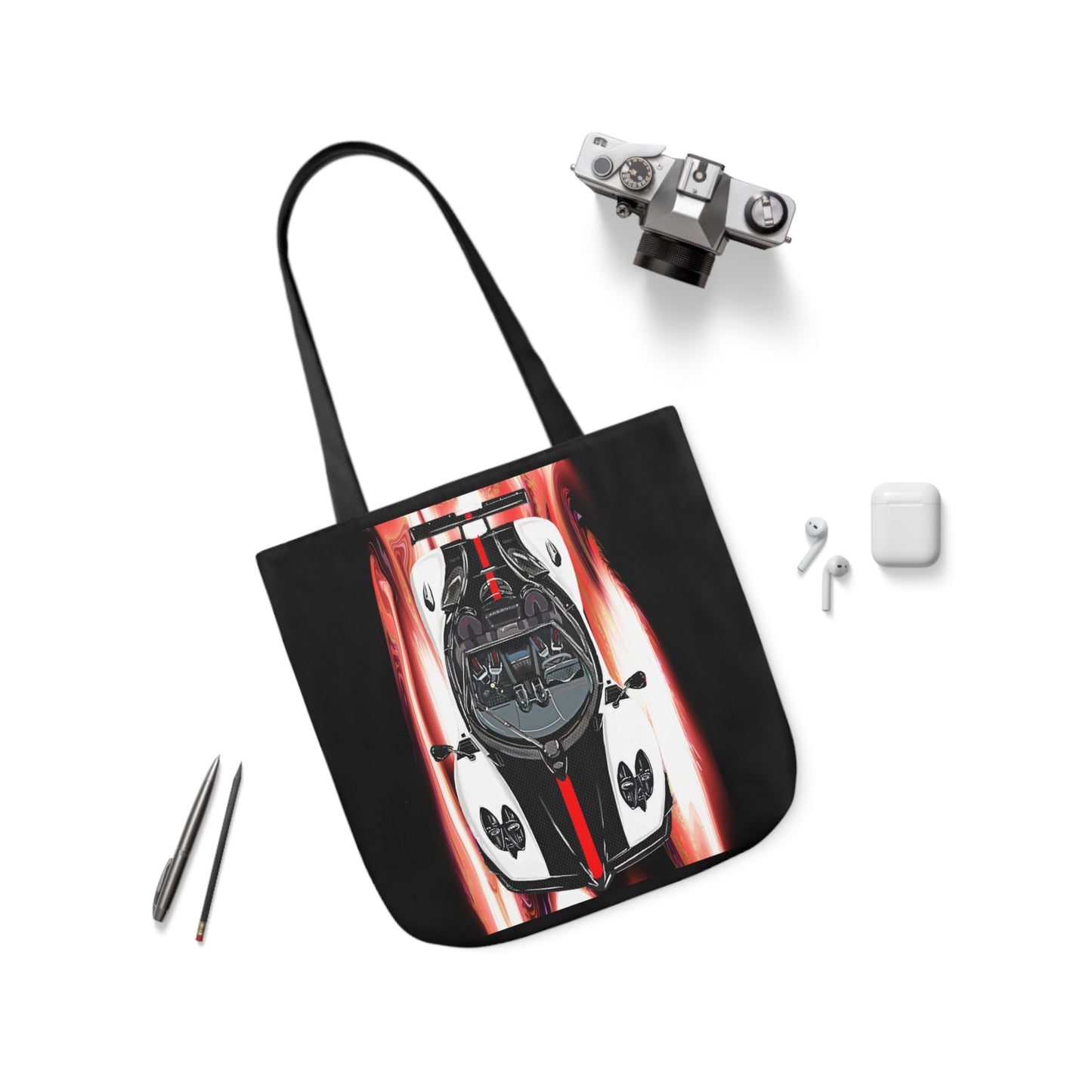 White Pagani Zonda R Canvas Tote Bag, 5-Color Straps