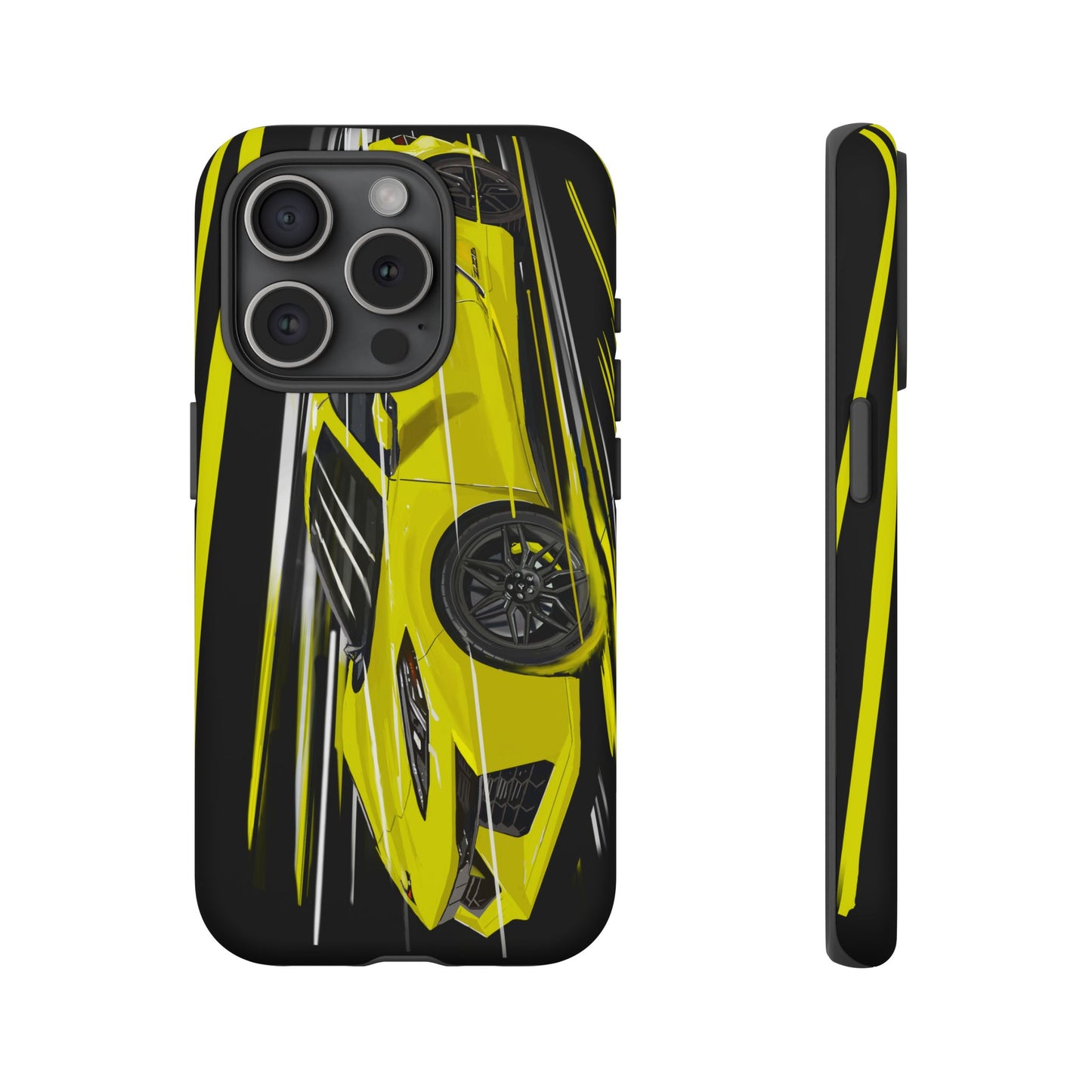 Yellow corvette c8 Case iPhone 16 15 14 13 12 Pro max Samsung Galaxy Pixel Slim