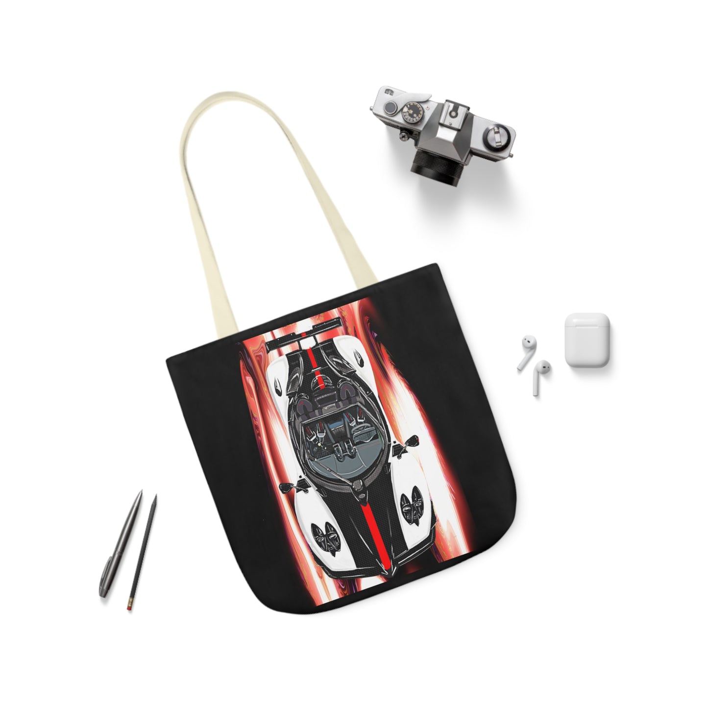 White Pagani Zonda R Canvas Tote Bag, 5-Color Straps