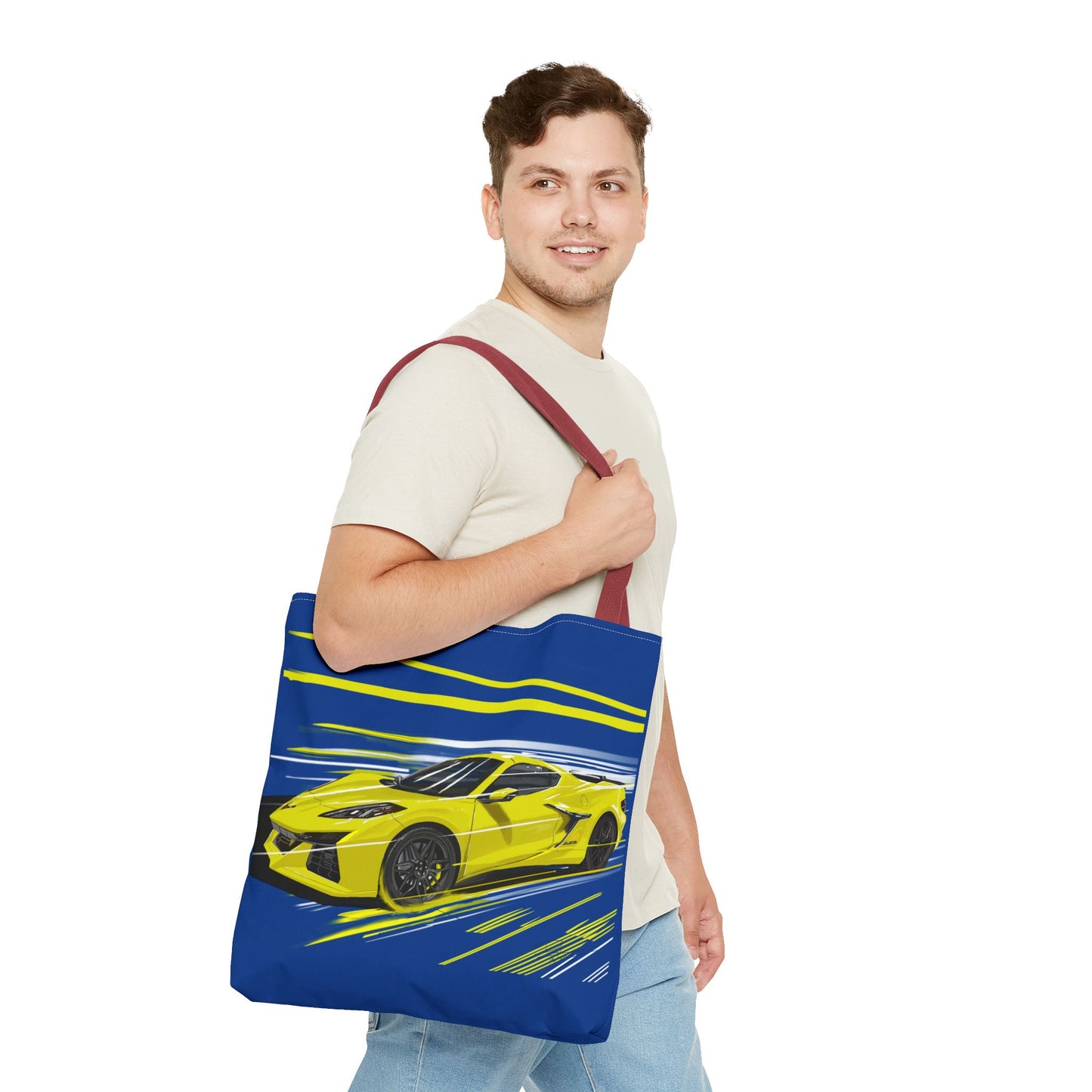 Corvette c8 Tote Bag shopping Library Carry(AOP) Yellow brand new