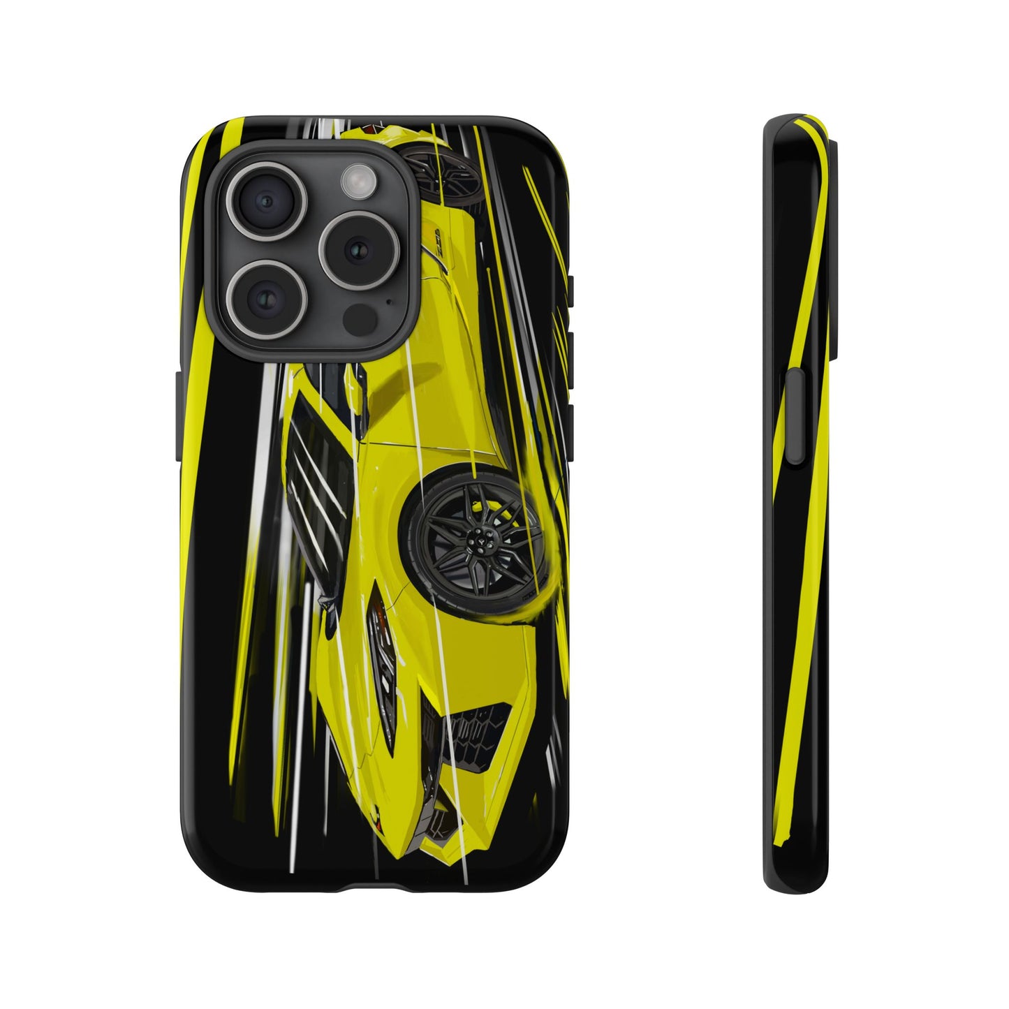 Yellow corvette c8 Case iPhone 16 15 14 13 12 Pro max Samsung Galaxy Pixel Slim