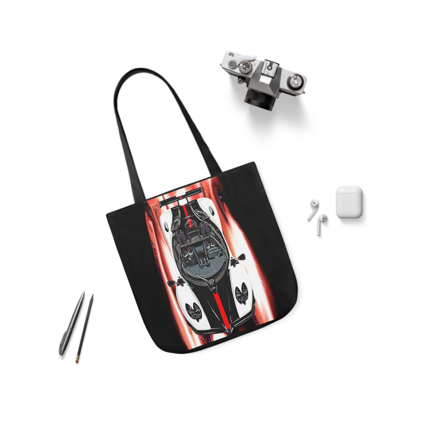 White Pagani Zonda R Canvas Tote Bag, 5-Color Straps